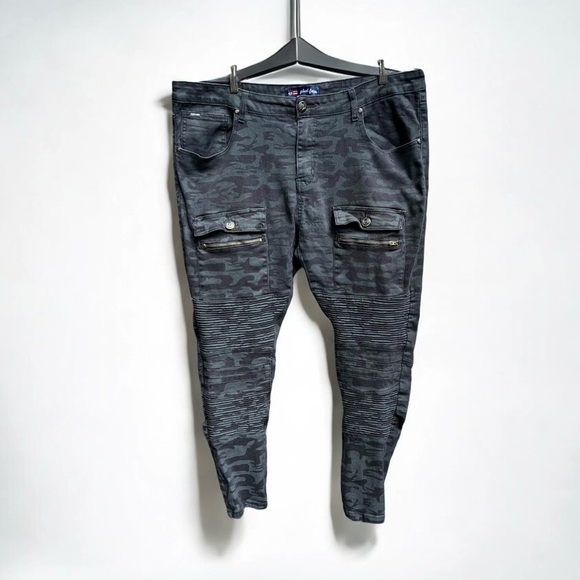 Y2K Phat Farm Camo Stretch Skinny Fit Moto Jeans Men's Size 40x32 - Picture 1 of 10